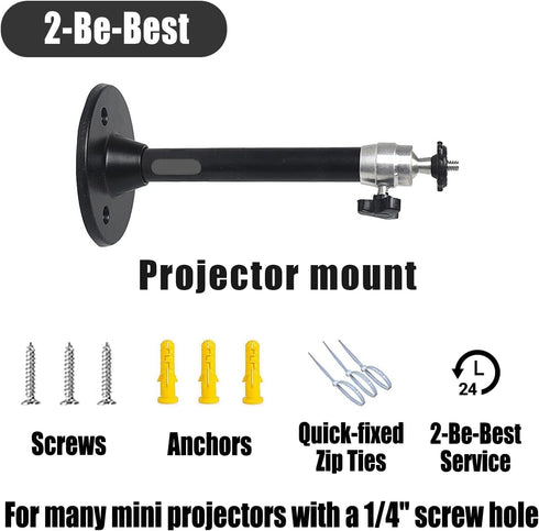 2-Be-Best Mini Projector Mount Projector Ceiling Mount Black 7.9 in / 20 cm 360° Adjustable Projectors Wall Mounts Hanger Holder for LED LCD Video...