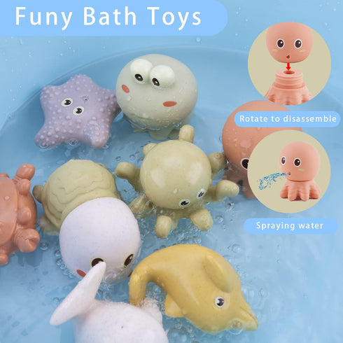 Bath Toys for Babies 6-12 Months - 10PCS Bath Squirt Toys Silicone Ocean Animals Bathtub Float Toy for Water Play Kids Preschool Education Toy Lea...