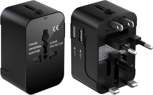 Universal Worldwide Travel Adapter,International Travel Plug Adapter with 2 USB Port and AC Socket,All in One Travel Adapter Power Adapter for US ...