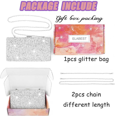 ELABEST Glitter Evening Clutch Bag Single Sided Diamond Bag Crossbody Purse Wedding Party Bag for Women...