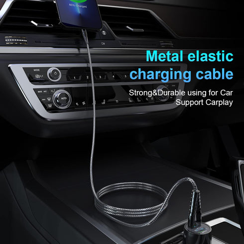 Apple MFi Certified iPhone Metal Braided Charger Cord 6.6Ft Heavy Duty iPhone Fast Charging Cable 304 Stainless Steel Lightning Cable Pet Chew Pro...