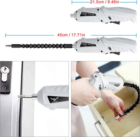 Gray Electric Screwdriver, 3.6V Cordless Screwdriver Rechargeable with 6pcs Screwdriver Bit Set, Front LED Light, Flexible Shaft, Micro USB, Carry...