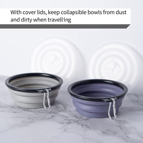 SLSON Dog Bowls Pet Collapsible Bowl with Cover Lids,2 Pack Dog Travel Bowls Portable Foldable Cat Water Dish Bowl for Pets Walking Parking Campin...