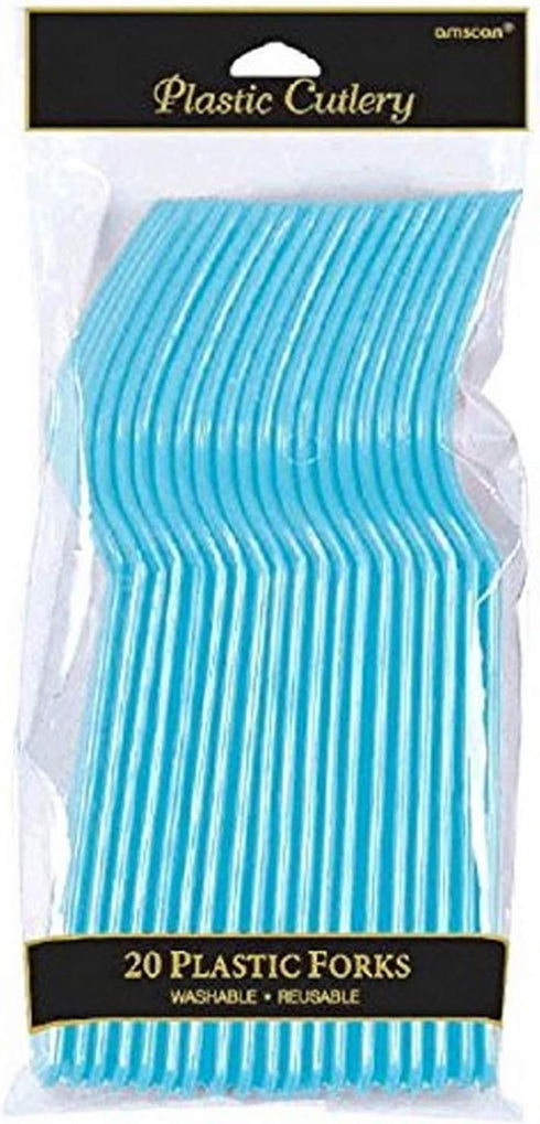 Elegant Caribbean Blue Plastic Fork (Pack Of 20) - Eco-Friendly, Durable & Eye-catching, Perfect For Parties & Events...