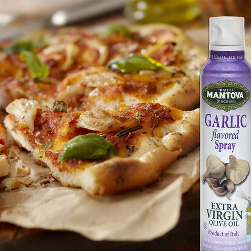 Mantova Extra Virgin Olive Oil Spray Garlic Flavored 8 oz. Spray Bottle - Manage Oil Amount - Great For Salads & Cooking...