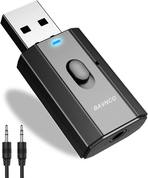 Bluetooth 5.0 Car Adapter, BAVNCO Mini Stereo Transmitter Receiver Wireless 3.5mm Aux Jack Adapter Hands-Free Car Kit Built-in Mic for Car, Home S...