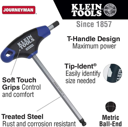 Klein Tools JTH6M4BE 4 mm Ball End Hex Key with Journeyman T-Handle, 6-Inch...