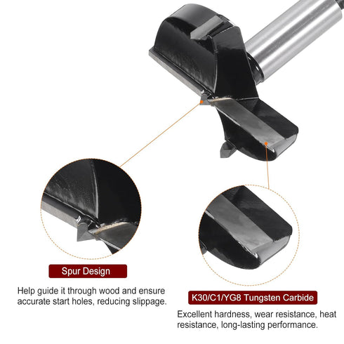 Forstner Drill Bit 60mm (2-3/8") K30/C1 Tungsten Carbide Tip Triangle Shank Wood Forstner Bit Opener Cutter for Hinge Hole Drilling Woodworking...