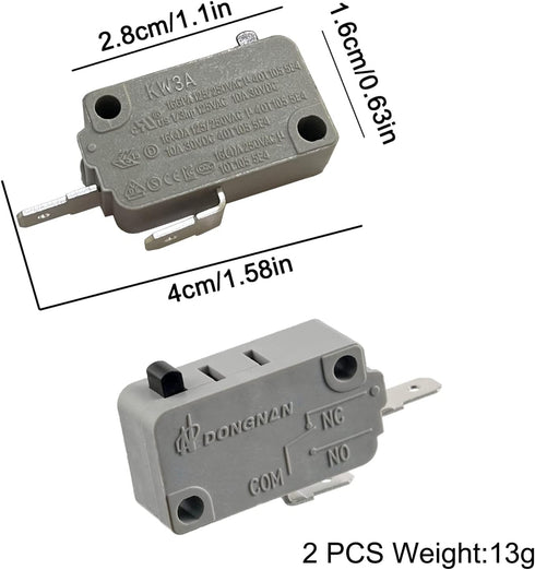 KW3A Microwave Oven Door Interlock Switch 16A 125VAC/250VAC Microwave Oven Replacement Part Door Switch (2 Normally Open)...