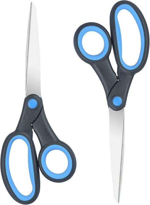 Left Handed Scissors for Adults Kids Student, 8 Inch Lefty Stainless Steel Sharp Blade Soft Comfort-Grip Handles Blunt Scissors, 2-Pack, Black/Blu...