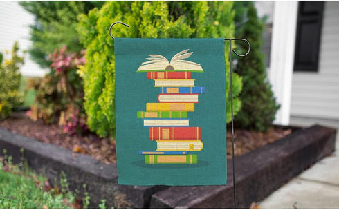 Moslion Book Garden Flag Vertical Double Sided Open Books School Education Library Knowledge Study House Flags Home Burlap Banners 12.5x18 Inch fo...