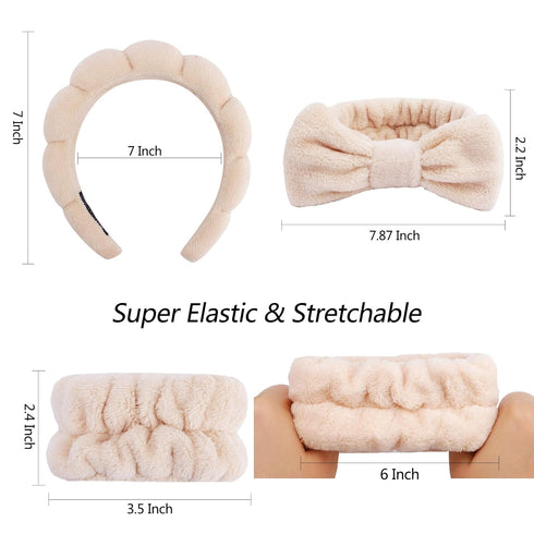VELSCRUN 6 Pack Spa Headband, Makeup Headband, Face Wash Headband, Skincare Headbands, Brown Sponge Hair Band Bow Tie Spa Headband for Washing Fac...