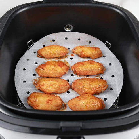 Air Fryer Liners - 7" 8.5" 9"10" Parchment Paper Bamboo Steamer liners Perforated Anti-stick Waterproof 100% Pure Raw Wood Pulp by EBIGIC...
