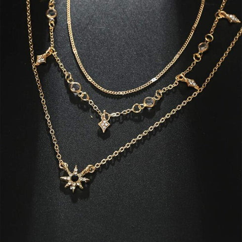 Bohemia Layered Choker Necklace Star Necklace Crystal Choker Diamond Star Charm Pendant Necklace Multi-layered Station Chain for Women...