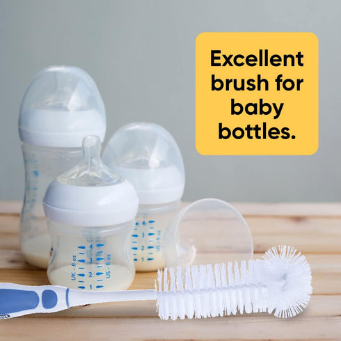 Superio Bottle Brush Scrubber Long, Blue and White Baby Bottle Brush with Rubber Grip Handle...