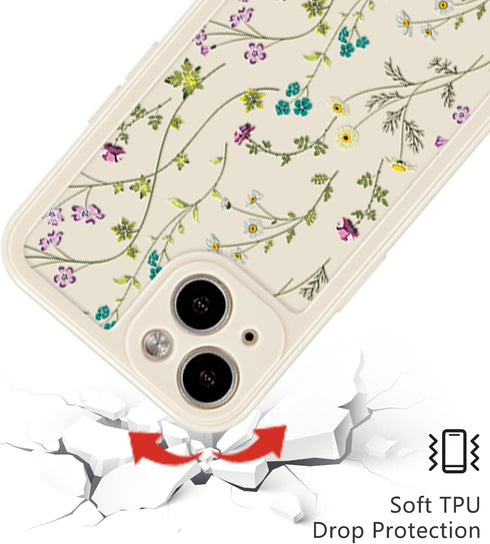 RALEAVO Floral Case for iPhone 13, Flower Branch Pattern Design Cute Cover Case for Girls Women Slim Thin Soft Silicone Shockproof Anti-slip Phone...