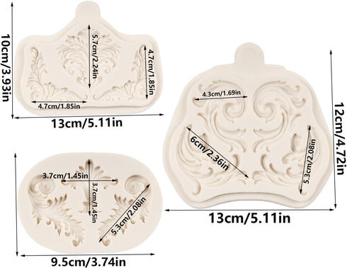 Baroque Fondant Molds Scroll Border Lace Silicone Molds Relief Flower Mold for Cake Decoration Cupcake Topper Chocolate Candy Polymer Clay Gum Pas...