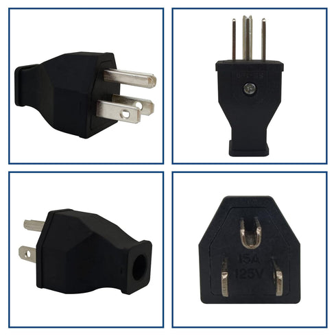 3 Prong NEMA 5-15P Power Adapter Replacement Plug, Straight Blade Connector for Extension Cord,3-Pin 15A 125V Male Rewirable Plug (Plug 2Pcs,Black...