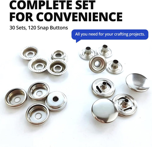 120 pcs Stainless Steel Snap Marine Grade Boat Canvas Snaps Fasteners kit 15 mm Snap Button Press Stud Cap for Fabric Jeans Jackets DIY Craft Mari...