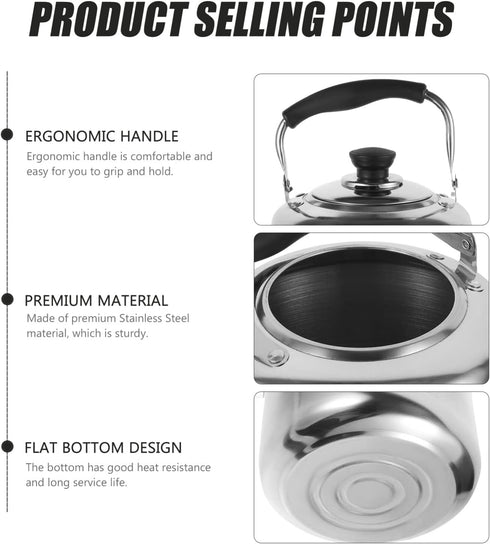 KALLORY Stainless Steel Kettle 1pc Stainless Steel Teapot, Stainless Steel Tea Kettle Water Stove Top Camping Stainless Tea Kettle...