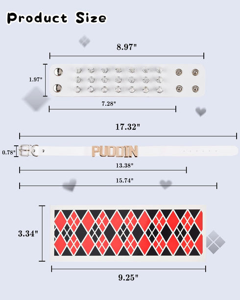 Quinn Puddin Choker Halloween Set Adjustable Punk Leather Letter Collar Necklace Tattoo Stickers Rivets Spike Bracelet Halloween Harley Cosplay Ac...