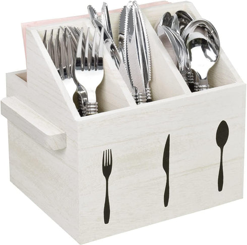 Ikee Design Wooden Utensil Caddy with Handles, Silverware Caddy, Silverware Holder for Countertop,Party,Camping and Kitchen, Silverware Organizer,...