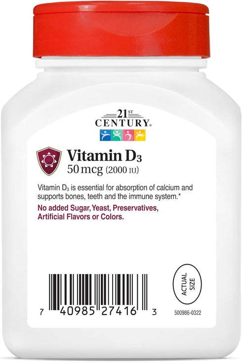 21st Century D3 2000 IU Softgels, 250 Count...