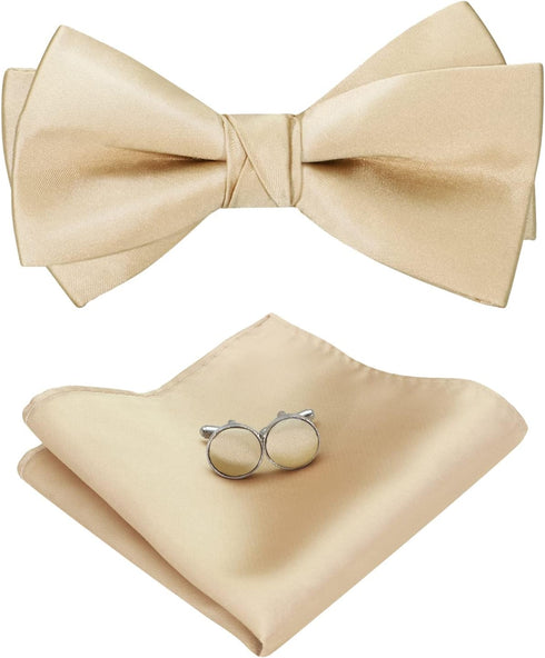 Bow Ties for Men, Men’s Pre-Tie Bow Tie Satin Silk Adjustable Bow Tie Cufflinks Handkerchief Sets With Gift Box...