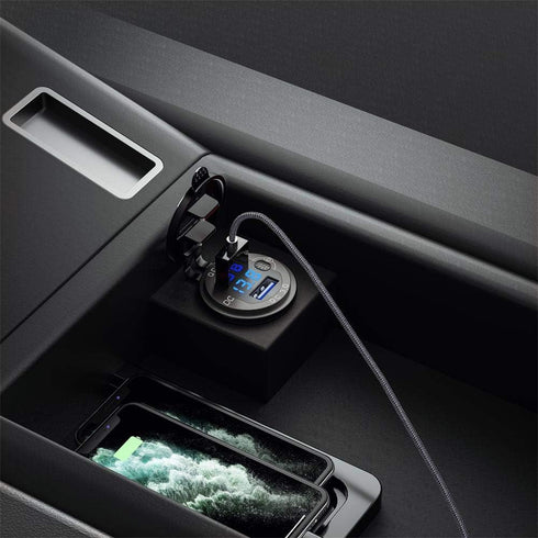 3.0 USB Quick Charger Socket, 12V/24V Dual USB Charger Socket with Switch On/Off and Waterproof LED Digital Voltemeter for Marine, Boat, Motorcycl...