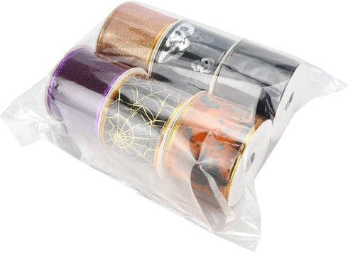 MEEDEE Halloween Ribbon - 6 Rolls, 36 Yards, Wired, Purple, Orange, Black, Skull Pattern...