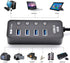 USB Hub 3.0 Powered, LYFNLOVE USB Extender 4-Port Data USB Hub with Power Adapter and 1 Smart Charging Port, USB Splitter with On/Off Switches for...
