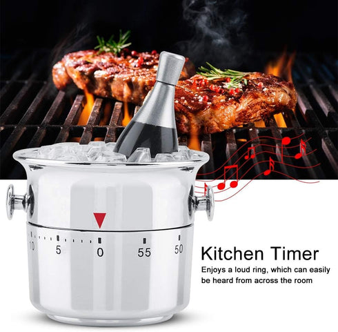 Wine Cooler Bucket Shaped Kitchen Timer, Bucket Shaped 60 Minutes Kitchen Timer Stainless Steel Mechanical Wind-Up Timer, Kitchen Gadgets, Cute Ti...