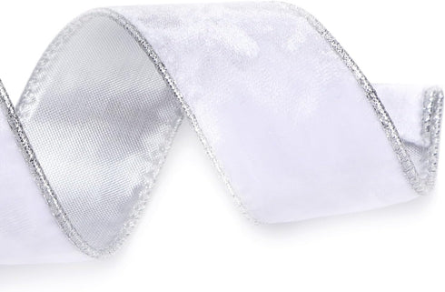 Ribbli White Velvet Wired Ribbon 1.5 Inch Metallic White Silver Crushed Velvet Christmas Ribbon for Gift Wrapping Christmas Tree Decoration Crafts...
