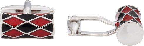 Unique Red & Black Barrel Silver Cufflinks with Presentation Gift Box | Elegant Pattern Cuff Links for Formal Occasions Groom Wedding Gift Idea...
