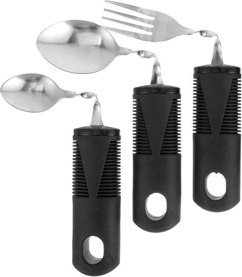 Beavorty Adaptive Utensils 3pcs Curved Spoon Fork with Non- Handles Stainless Steel Eating Silverware for Hand Tremors Elderly...