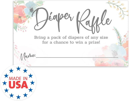 Canopy Street Pastel Watercolor Floral Diaper Raffle Tickets / 50 Baby Shower Sprinkle Game Drawing Cards / 2" x 3.5" Gender Reveal Party Activity...