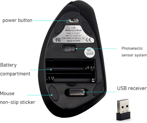 Ergonomic Mouse, 2.4G Vertical Mouse, Photoelectric Wireless Mouse, 800/1200/1600 DPI, 6 Buttons, Suitable for Laptops, Desktops, PC, Computers - ...