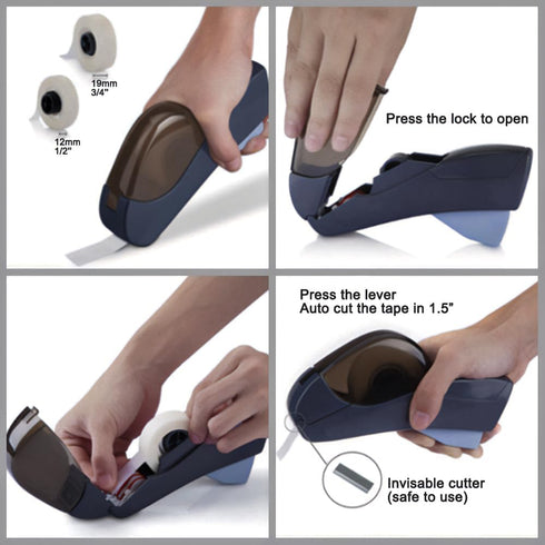 Handheld Packaging Tape Dispenser Gun with Auto Cutter - One-Handed, Safe & Convenient, No Batteries Needed, Compatible with 1/2'' to 3/4'' Tape (...