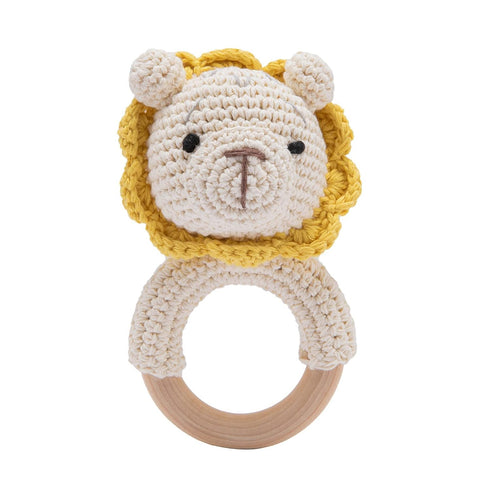 Youuys Wooden Baby Rattle Toys, Easter Rattle for Baby Crochet Lion Rattle Toy Natural Wood, Shaker Rattle for Hand Grips, Boy Girl First Rattle G...