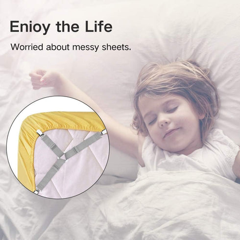 Foloda Bed Sheet Holders, 4 pcs Adjustable Fitted Sheet Straps for Bed Corner, bedsheet Holder Clips Fasteners Suspenders Locker Gripper Scrunchie...