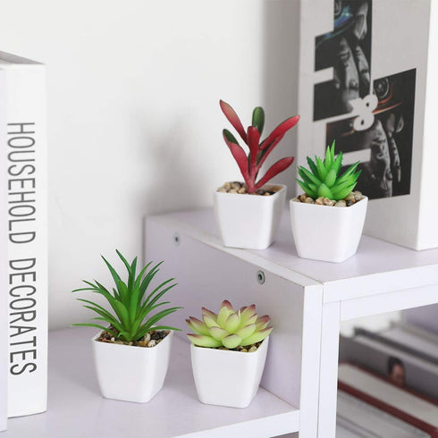 Nubry Mini Fake Succulent Plants Artificial Plastic Succulents Potted Faux Assorted Plants for Home Office Table Decoration, Set of 6 (White Plast...