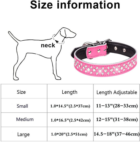 Rhinestones Dog Collar, Adjustable Sparkly Crystal Studded Genuine Leather Pet Dog Collar for Small and Medium Breeds (S fit Neck 11-13", Dark Blu...