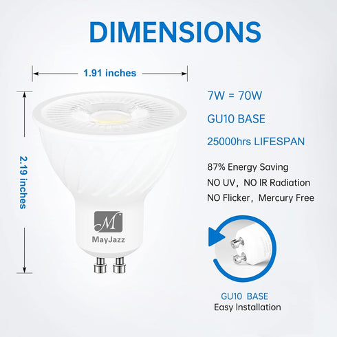 GU10 LED Bulbs Dimmable,3000K Warm White 550LM Track Light Bulb,7W (50W Equivalent),Spot Light Bulb for Recessed Lighting,6 Pack...