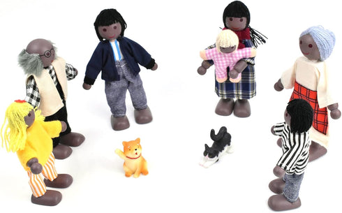 Wooden Dollhouse People of 7 Pcs Family Figures with 2 Pets (Dog and Cat) for Girls Toddler Kids Dollhouse Accessories Toy...