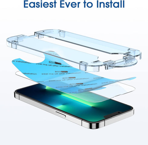 amFiIm Tempered Glass Screen Protector + Camera Lens Protector for iPhone 13 Pro Max 6.7", Easy OneTouch Installation, Auto-alignment, Bubble Free...
