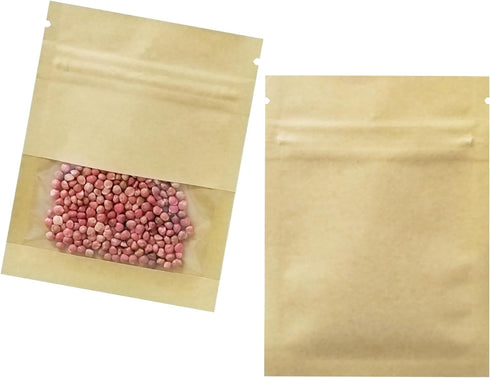 FERENLI 100 Pack Small Resealable Seed Coin Envelopes Bags with Clear Window Brown Kraft Paper Heat Seal Packets for Flower Vegetable Seeds Storag...