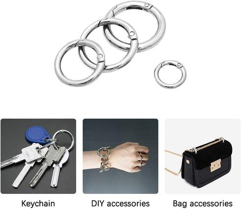 16PCS Spring O Ring Zinc Alloy Round Carabiner Snap Trigger Buckle DIY Clip 4 Styles for Key Chains Bag...