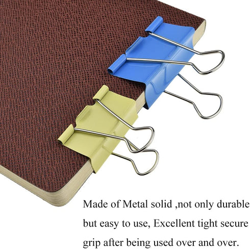 HAHIYO Binder Clips Paper Clamps Spring Steel Sturdy Large 1.57 inches Width 0.51 Inch Capacity No Sharp Edges Heavy Duty Tight Grip Reusable Colo...