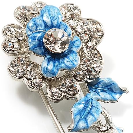 Silver Tone Crystal Rose Safety Pin Brooch (Blue)...
