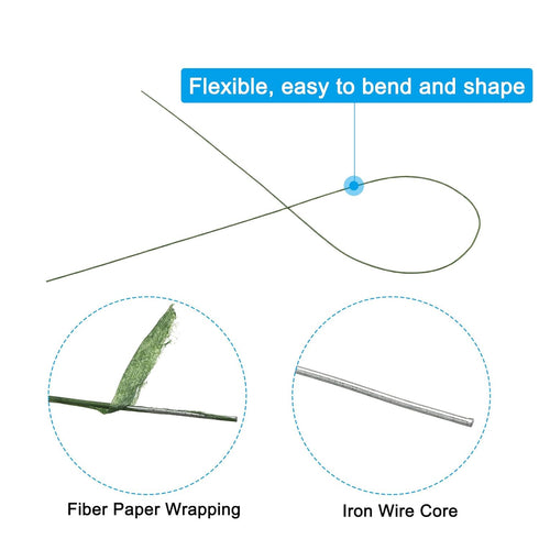 PATIKIL 28 Gauge 14" Floral Stem Wire, 100 Pcs Paper Wrapped Iron Artificial Flower Stem Accessories for DIY Bouquet Stem and Craft Decoration, Da...